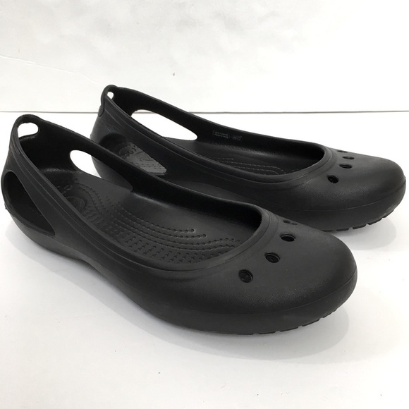 Crocs Kadee Cutout Details Slip On Comfort Black Rubber Slip On Ballet Flats - Picture 3 of 14